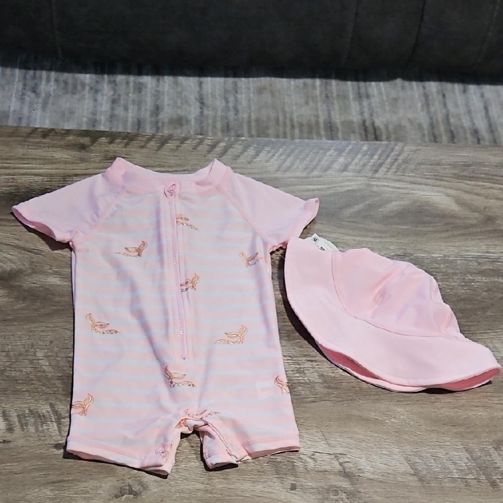 First Impressions Pink Baby Swim Wear With Matching Hat